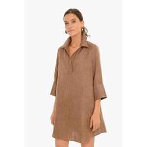 Tuckernuck Women's Camel Amelia Basket Weave Shirt Dress Stand Collar XS NWT